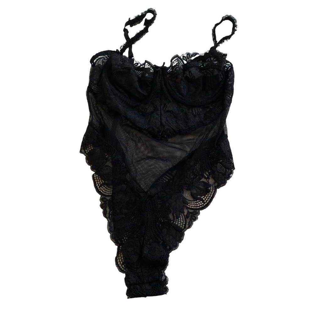 Vintage Victoria’s Secret Golden Label Black Lace Snap Teddy Size Small